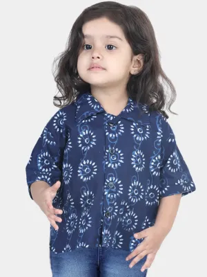 100% Pure Cotton Jaipuri Print Indo Western Shirt For Baby Boys- Indigo