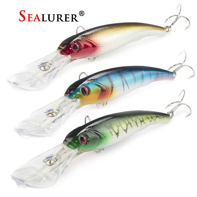 3PCS/Lot SEALURER Fishing Lure Big Float Minnow Artificial Plastic Deep Diver Hard Lures 3D Eyes Crankbait with 2 Treble Hooks