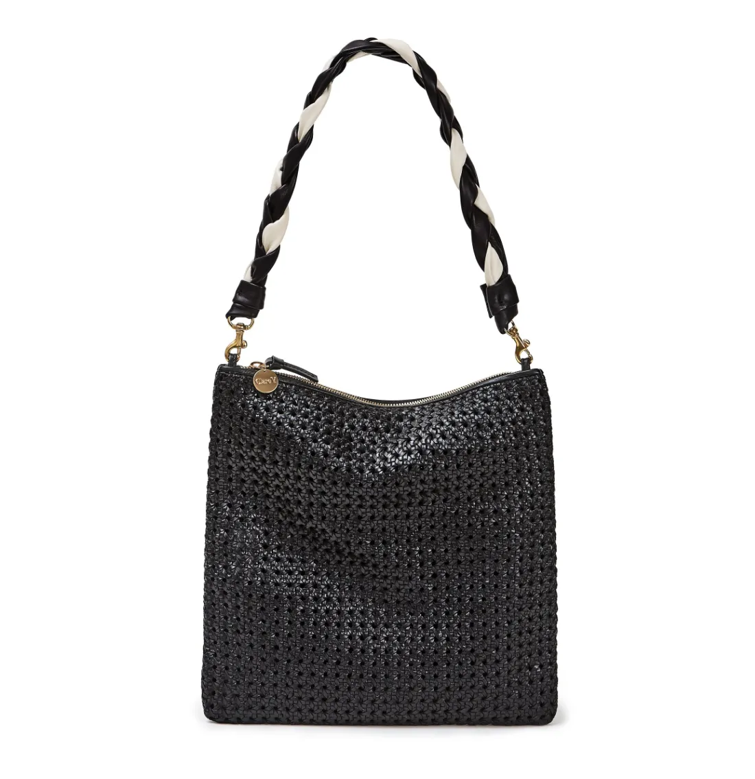 Black Rattan Woven Foldover Clutch