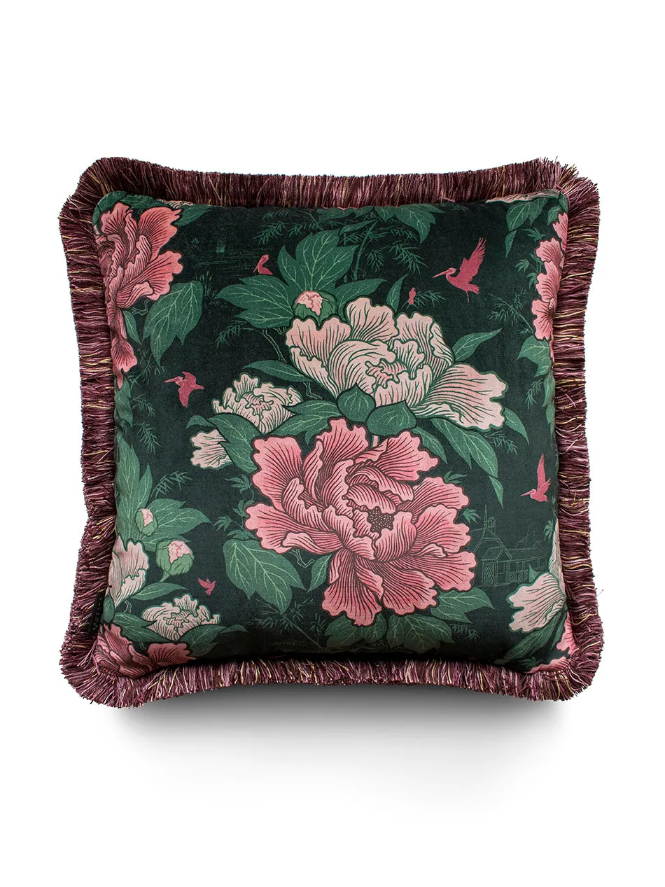 Bloomin' Marvellous 'Blush Green' Fringed Velvet Cushion