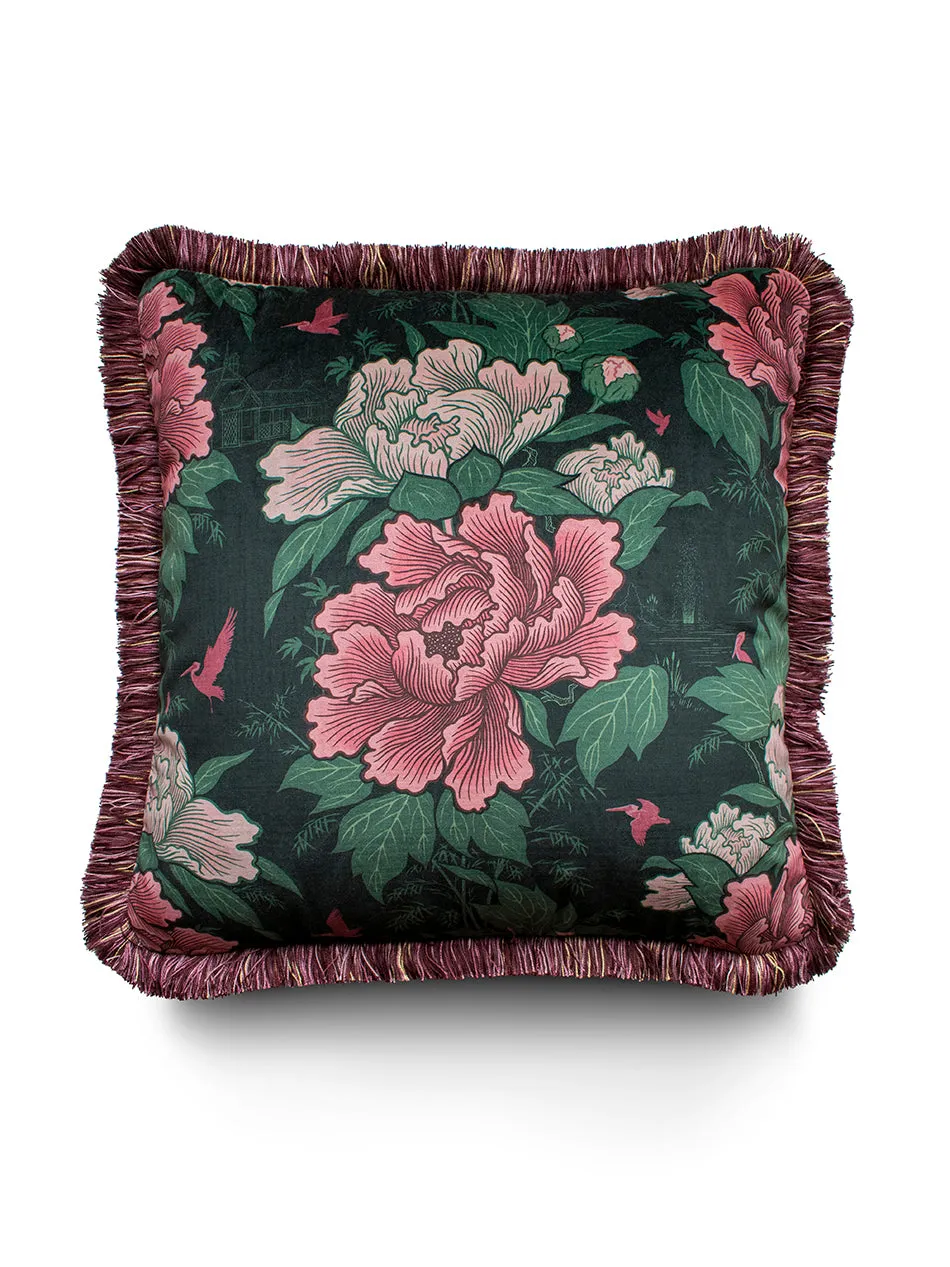 Bloomin' Marvellous 'Blush Green' Fringed Velvet Cushion