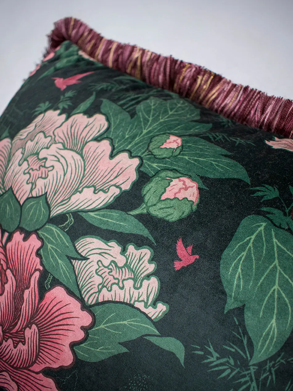 Bloomin' Marvellous 'Blush Green' Fringed Velvet Cushion