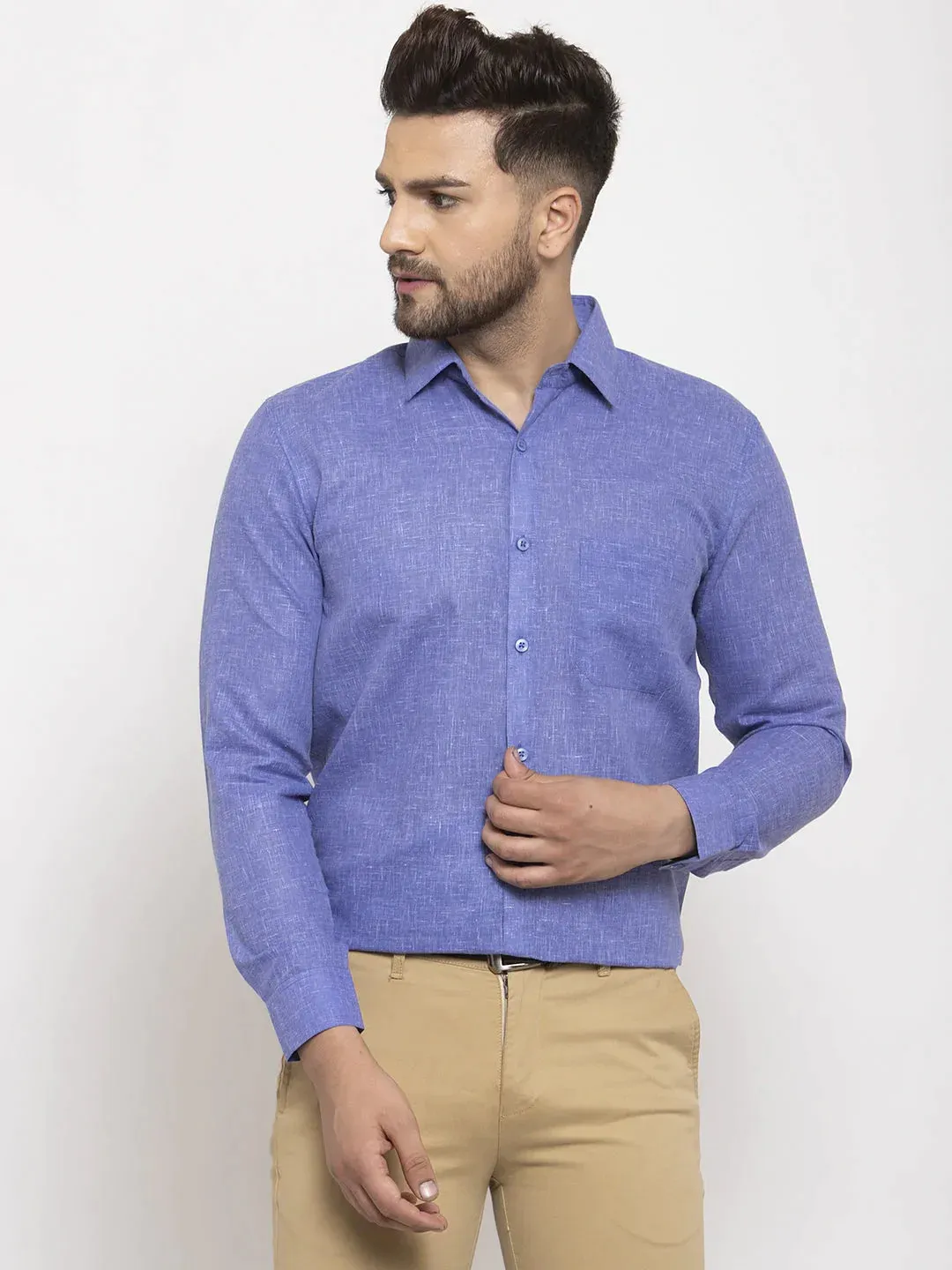 Blue Men'S Dobby Solid Formal Shirts