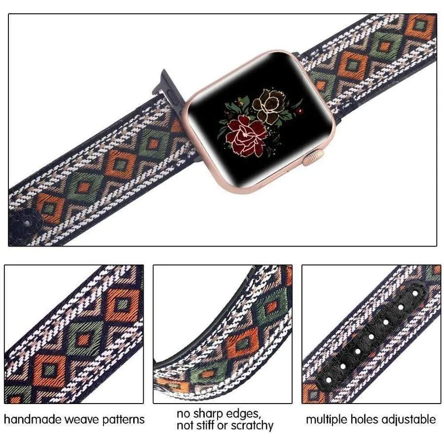 Boho-DreamWeave Leather Band For Apple Watch Multiple Colors Available