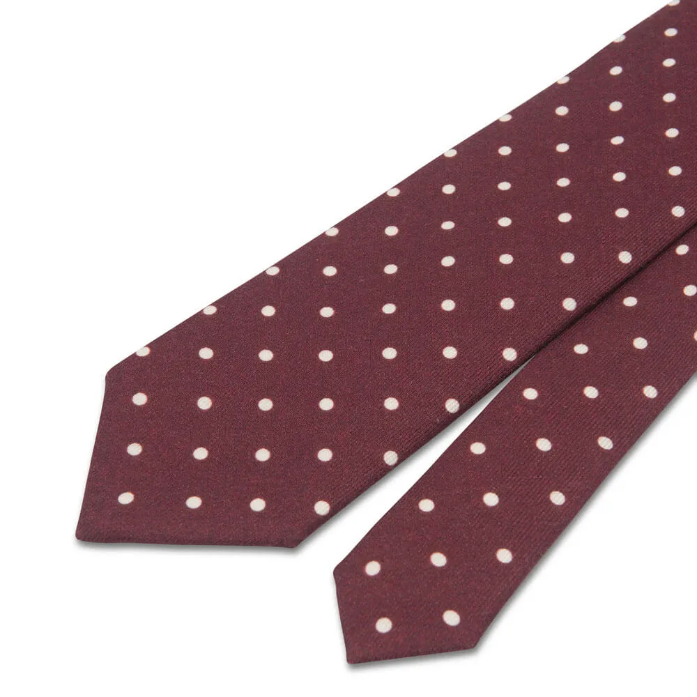 Burgundy Polka Dot Silk Wool Tie