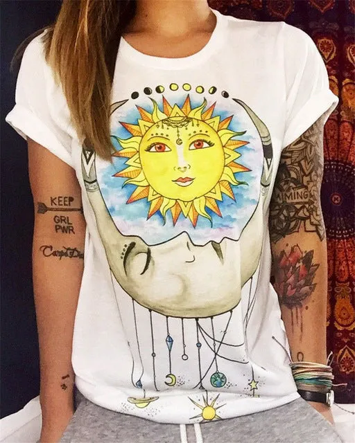 CDJLFH 2017 Summer Newest 10 Colors Women Print T Shirt Round Neck Short Sleeve White Shirt Tops