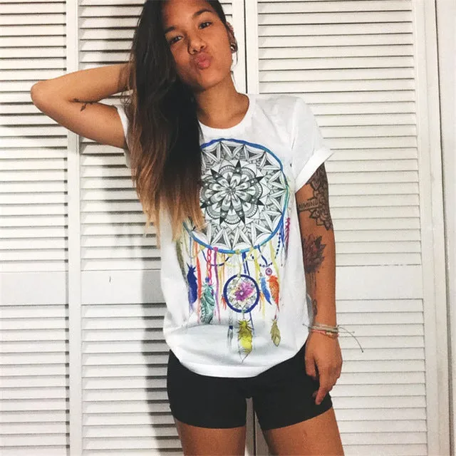 CDJLFH 2017 Summer Newest 10 Colors Women Print T Shirt Round Neck Short Sleeve White Shirt Tops