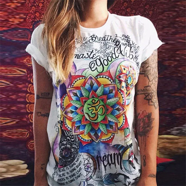 CDJLFH 2017 Summer Newest 10 Colors Women Print T Shirt Round Neck Short Sleeve White Shirt Tops