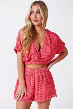 Cosima Coral Lace Shorts and Top Set