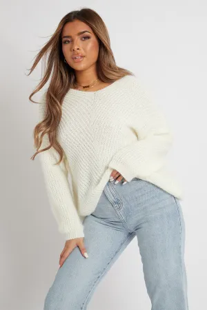 Cream Scoop Neck Fluffy Jumper - Ameliah