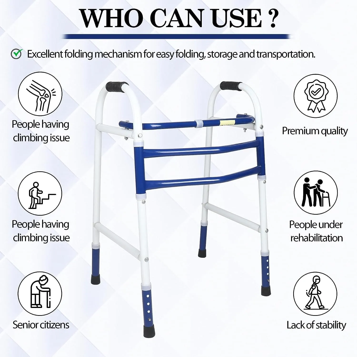 Folding, Portable & Lightweight Height Adjustable Walker