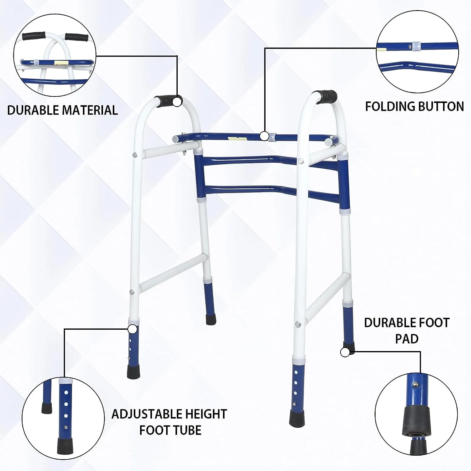 Folding, Portable & Lightweight Height Adjustable Walker