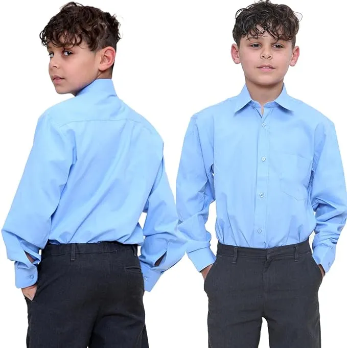 KHIM Kids Boys Pack of 2 Full Sleeve Half Sleeve School Shirts Plain White Sky Blue Dress Shirts 5-16 Years