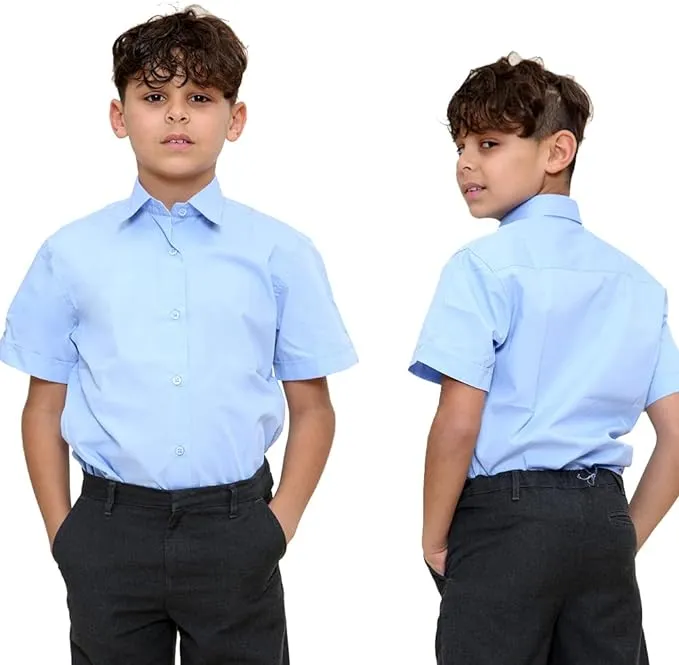 KHIM Kids Boys Pack of 2 Full Sleeve Half Sleeve School Shirts Plain White Sky Blue Dress Shirts 5-16 Years