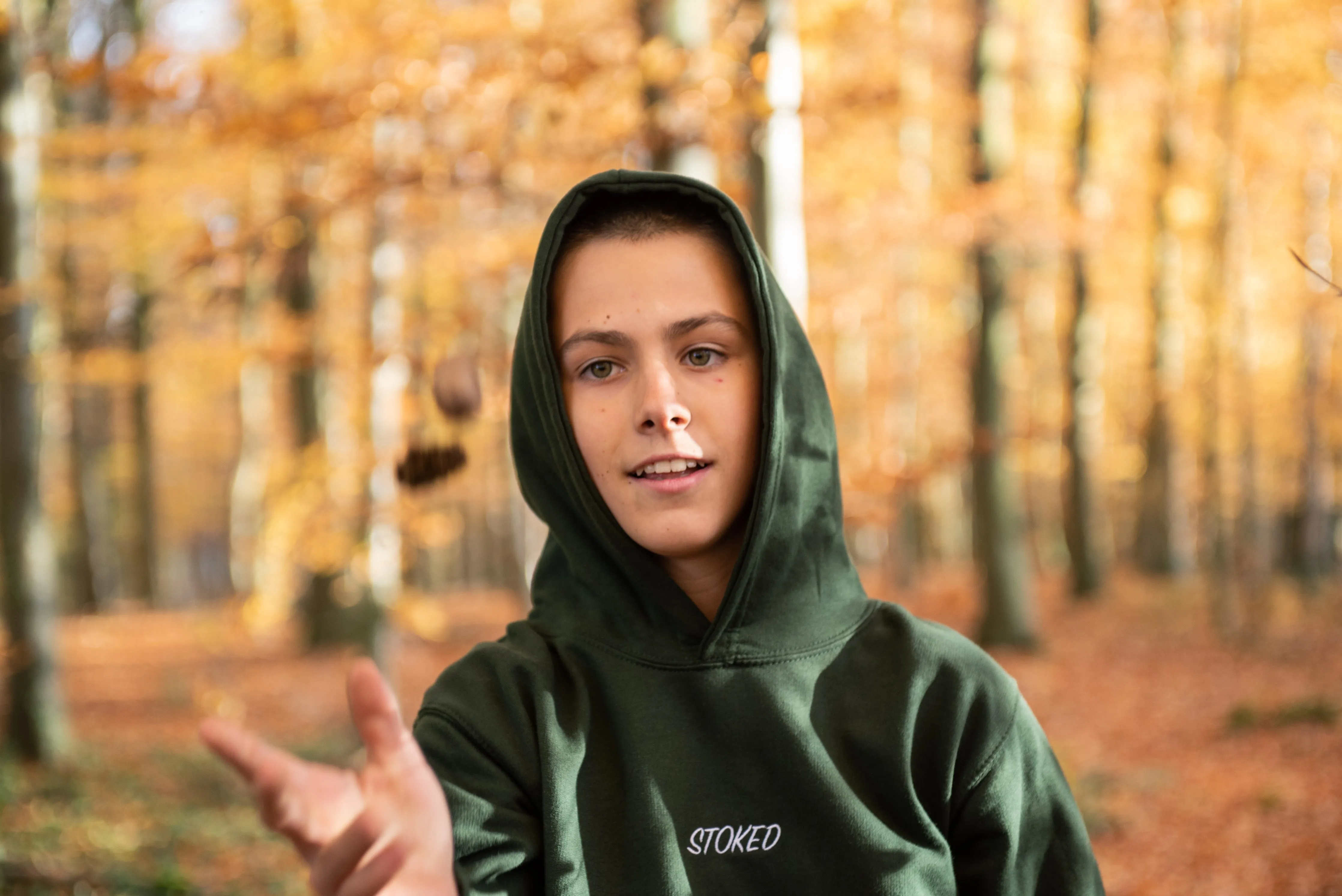 Kids Lightweight Script Hoodie Forest Green