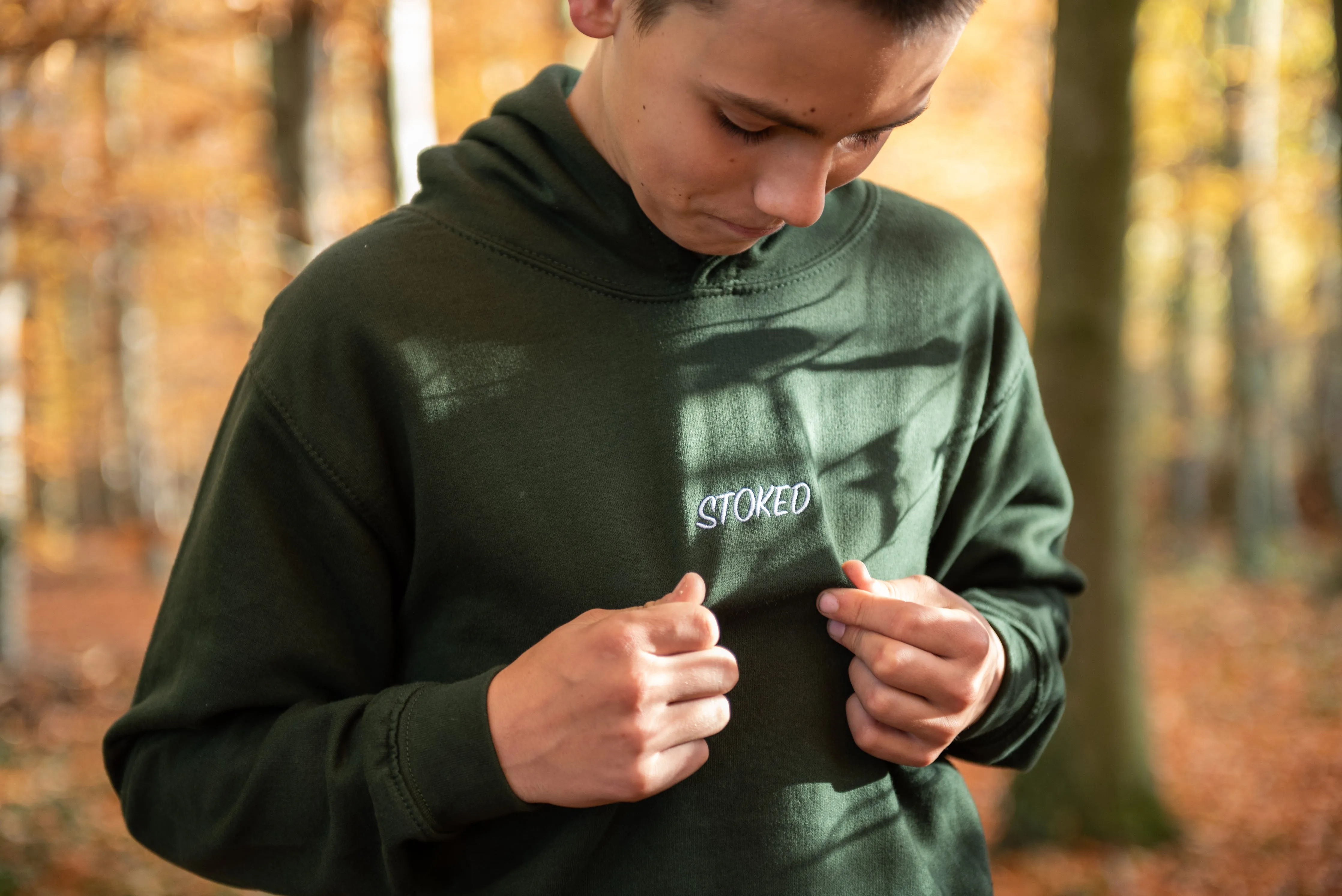 Kids Lightweight Script Hoodie Forest Green