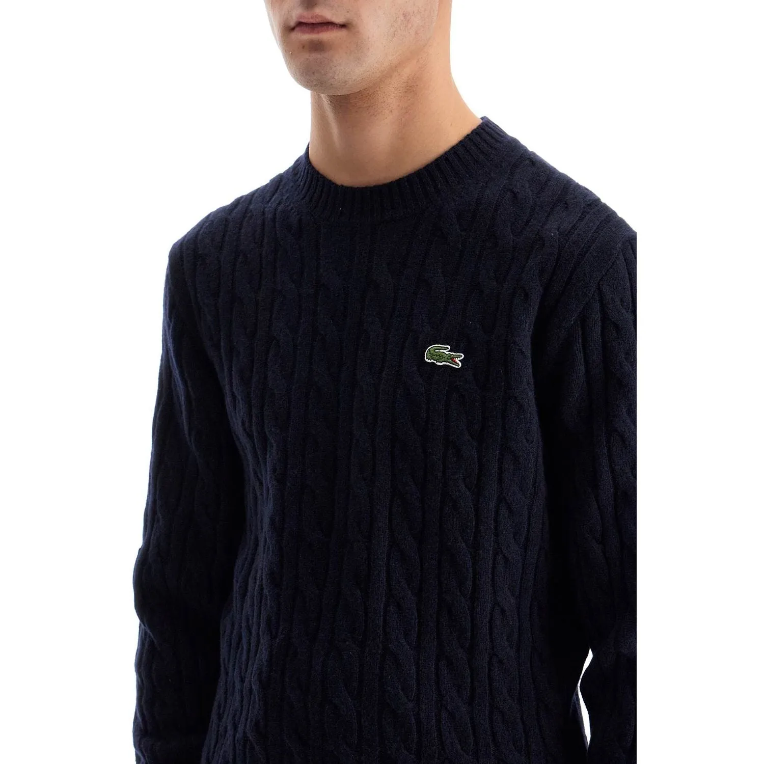 Lacoste classic fit cable knit wool pullover