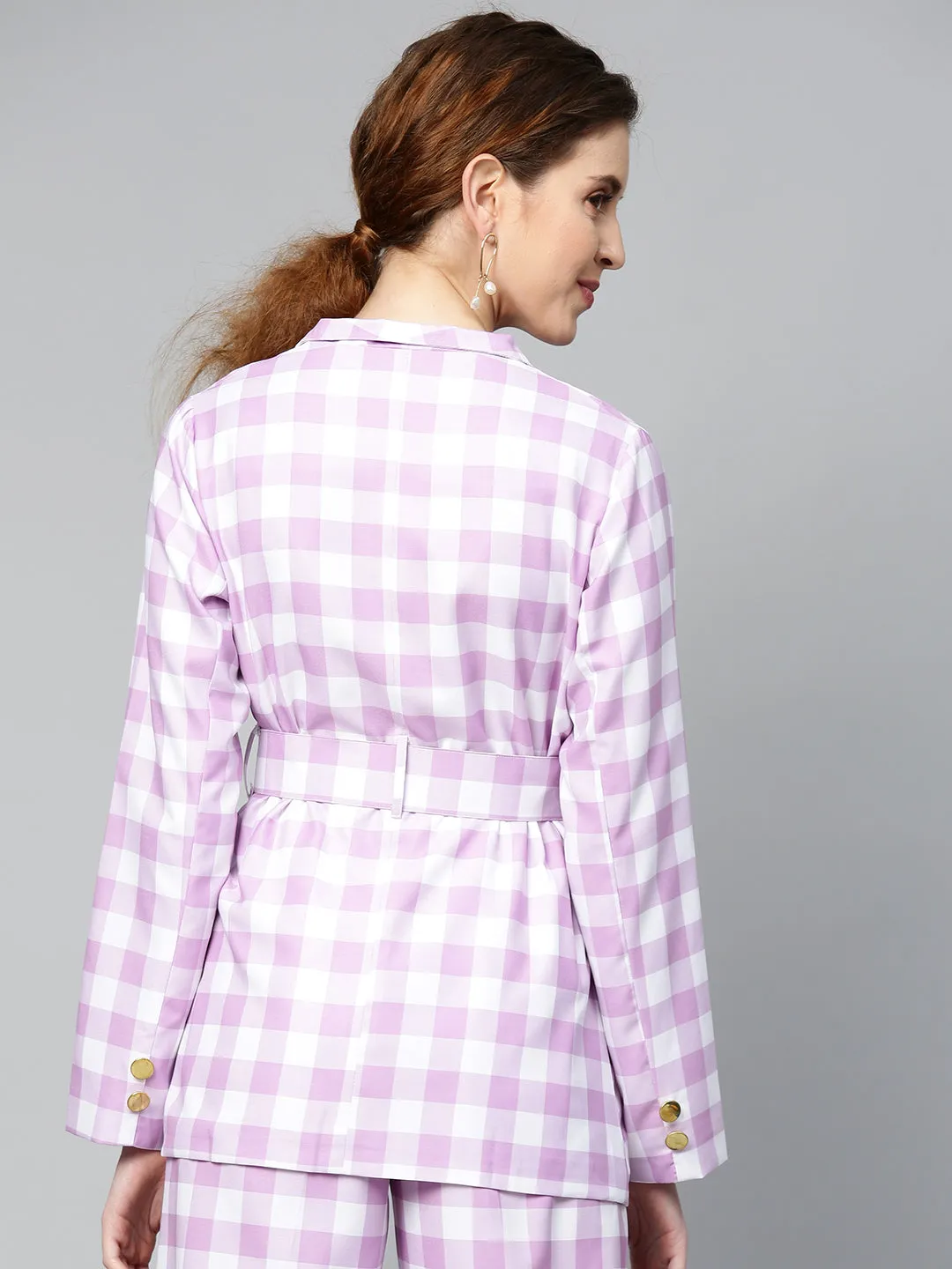 Lavender & White Check Belted Blazer