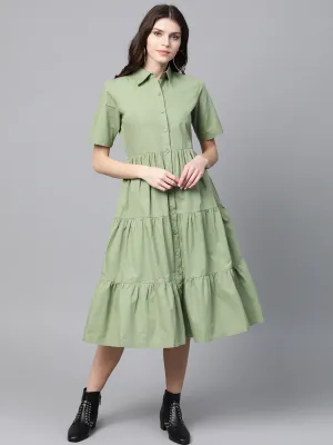 Olive Tiered Shirt Dress