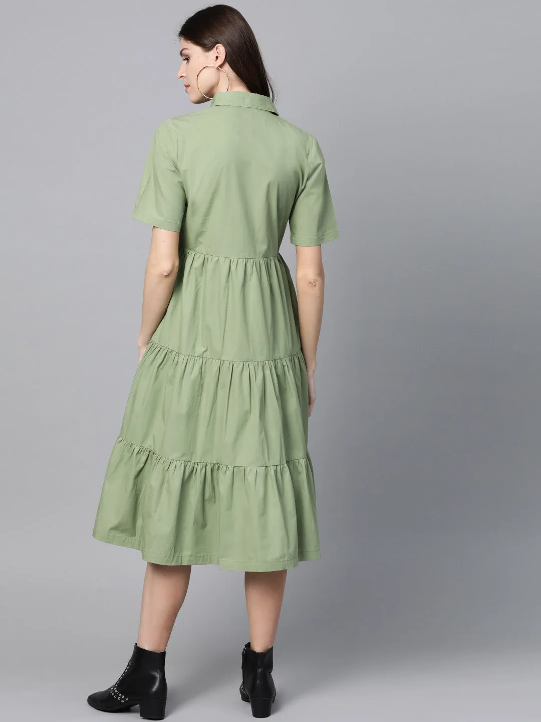 Olive Tiered Shirt Dress