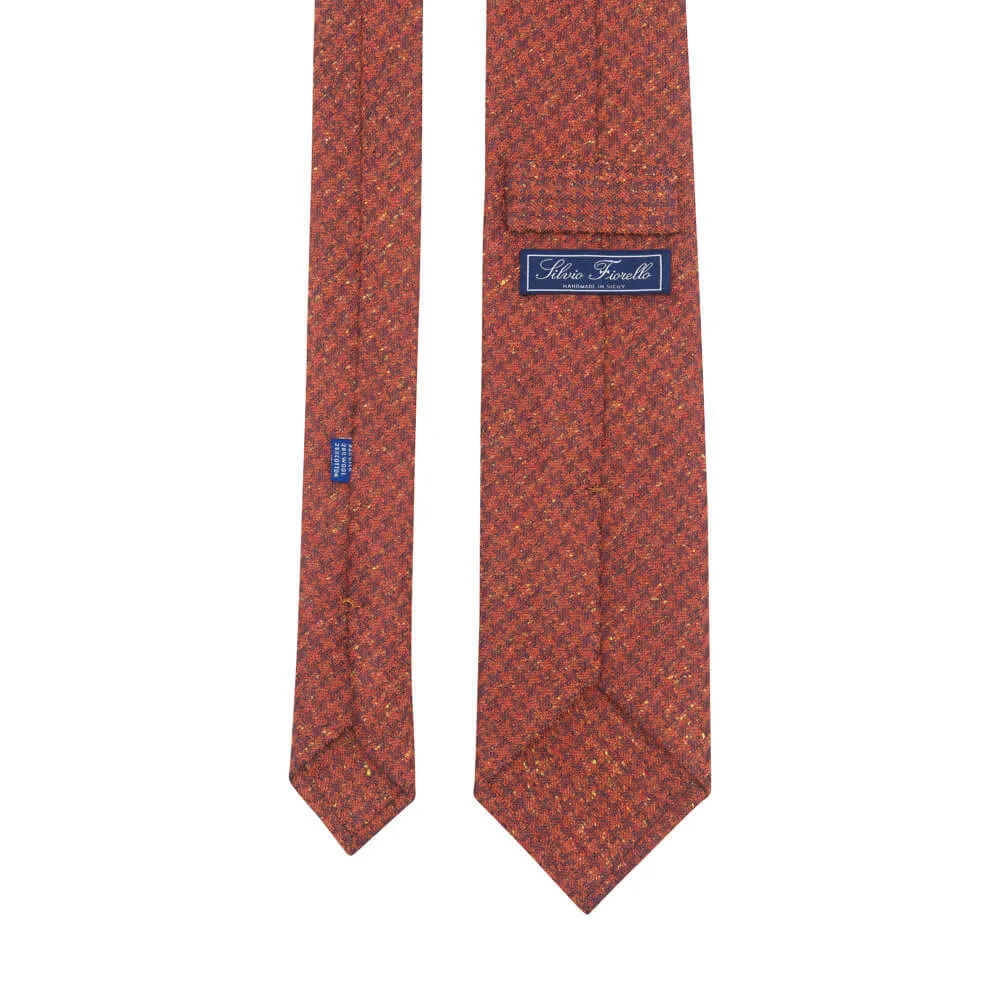 Orange Houndstooth Cotton Silk Wool Tie