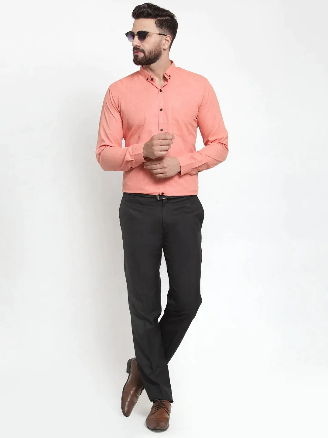 Peach Men'S Cotton Solid Button Down Formal Shirts