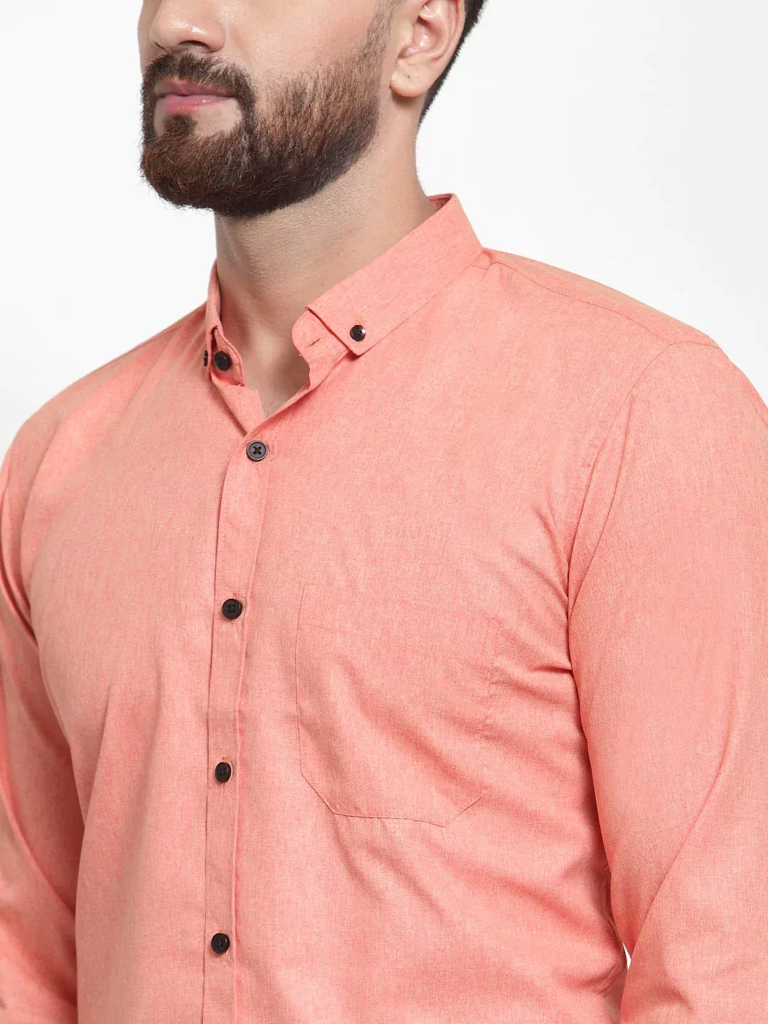 Peach Men'S Cotton Solid Button Down Formal Shirts