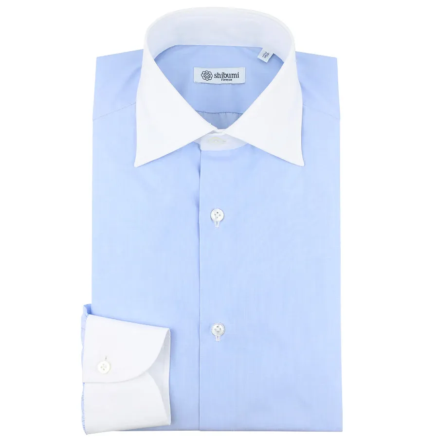 Poplin Semi Spread Shirt - Sky Blue / White - Contrast Collar