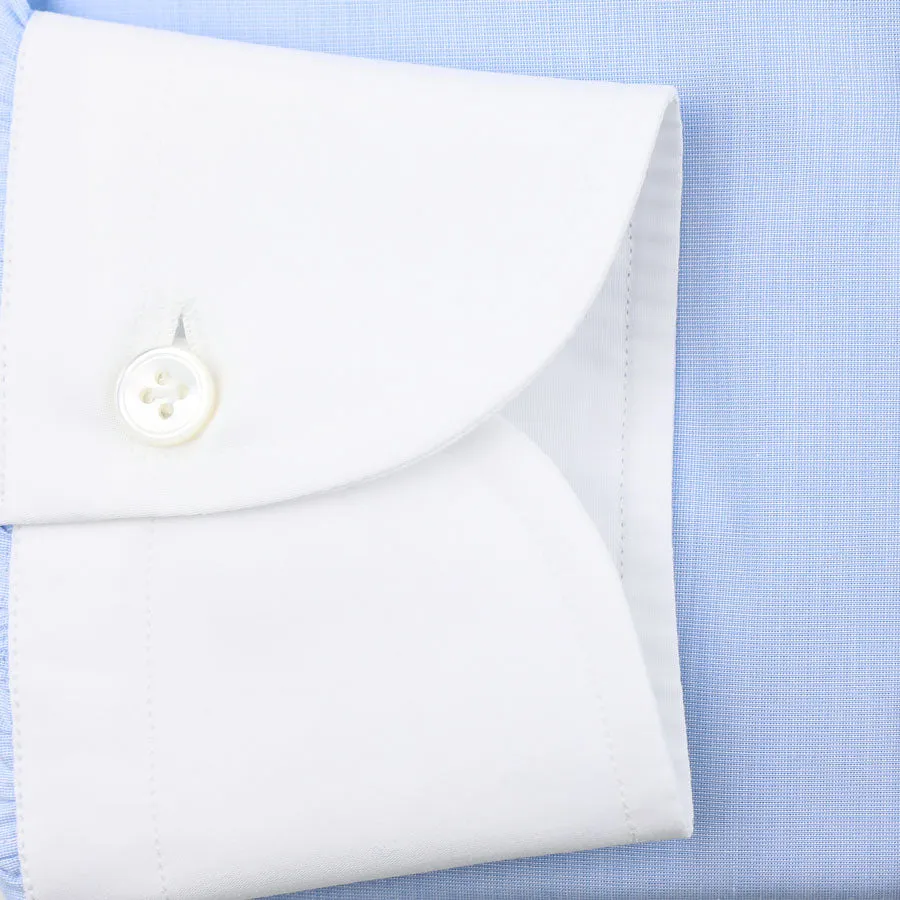 Poplin Semi Spread Shirt - Sky Blue / White - Contrast Collar