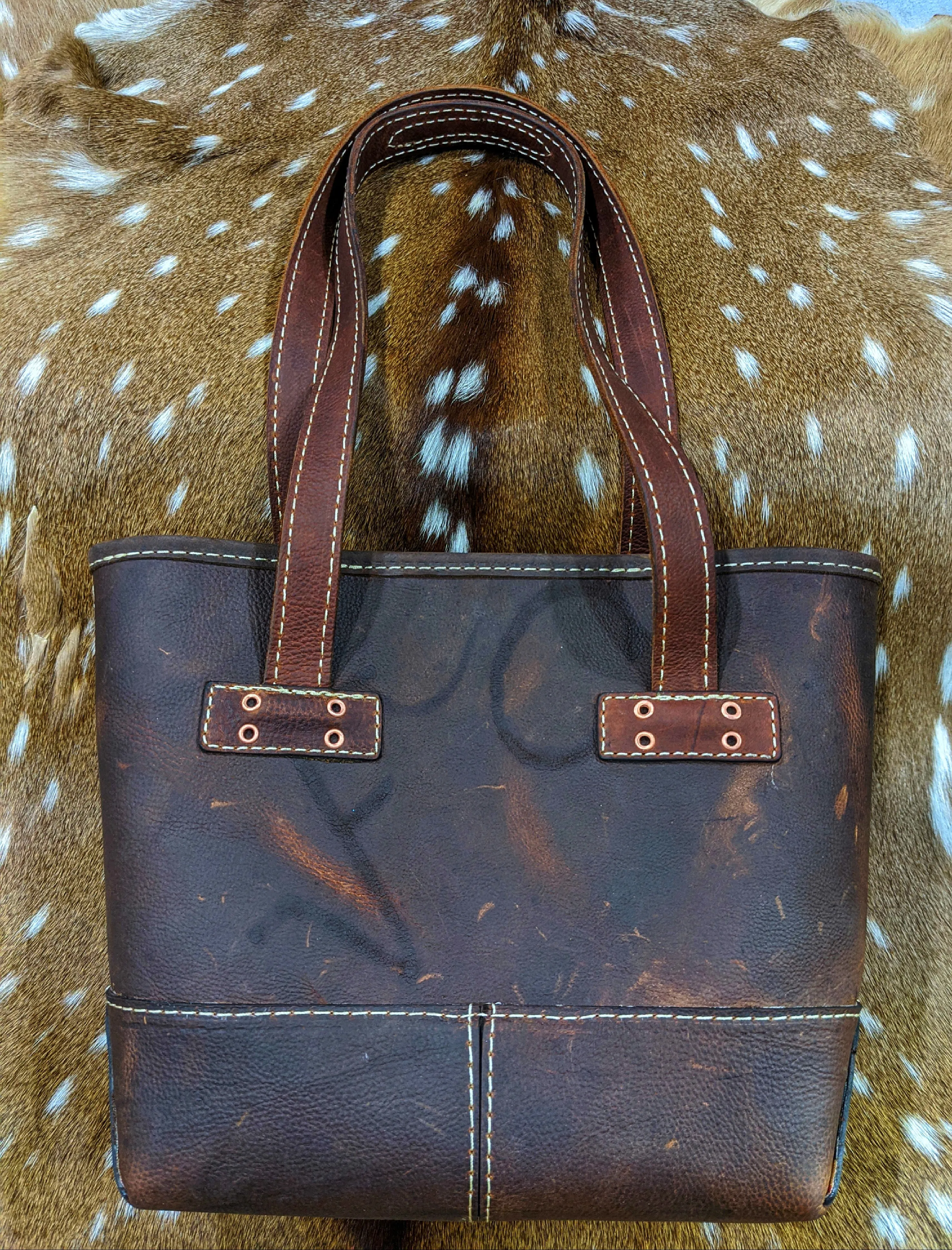 "Kristi Golden Aztec" Handmade Brown Leather Tote Shoulder Bag