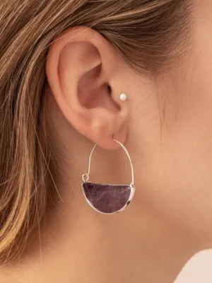 Stone Prism Hoop Earring - Amethyst / Silver