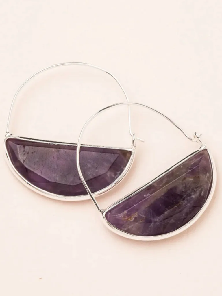 Stone Prism Hoop Earring - Amethyst / Silver