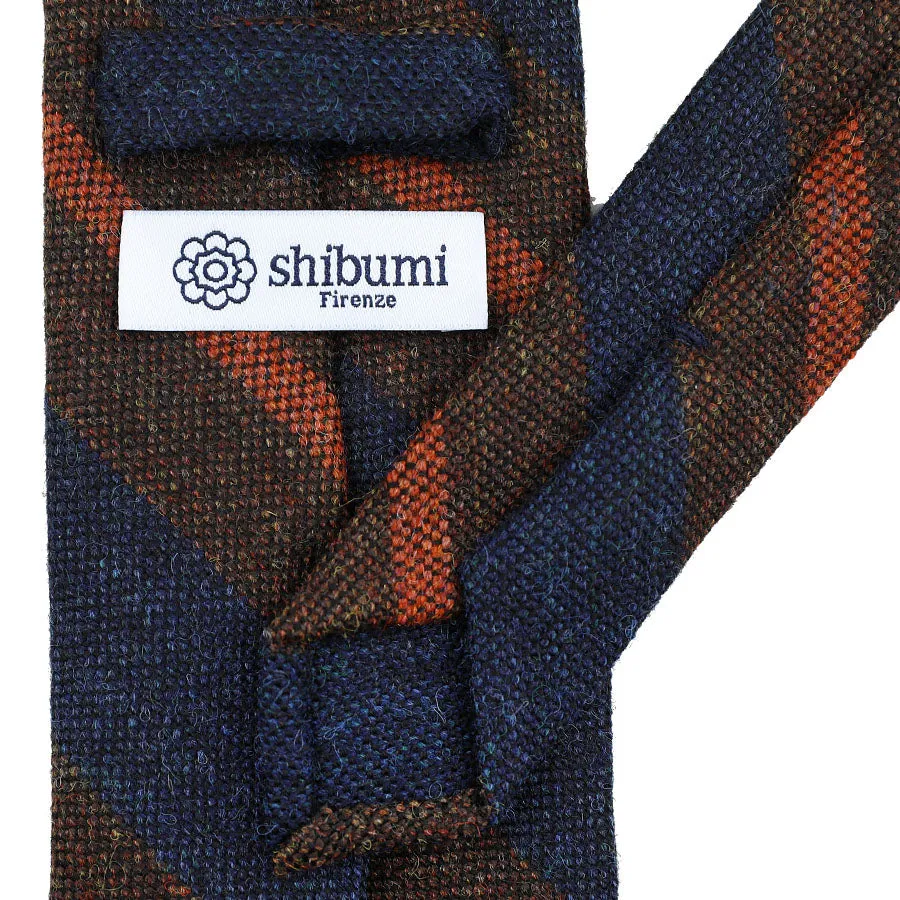 Striped Wool Tie - Navy / Brown / Rust - Hand-Rolled