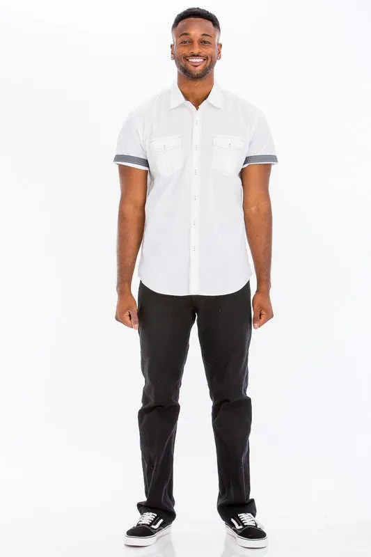 TEEK - Mens White Casual Short Sleeve Solid Shirts