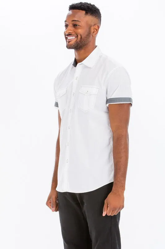 TEEK - Mens White Casual Short Sleeve Solid Shirts