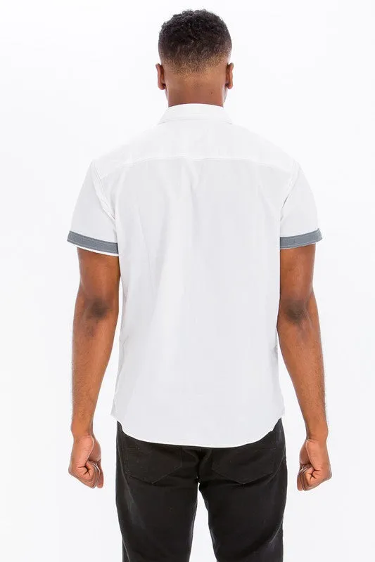 TEEK - Mens White Casual Short Sleeve Solid Shirts