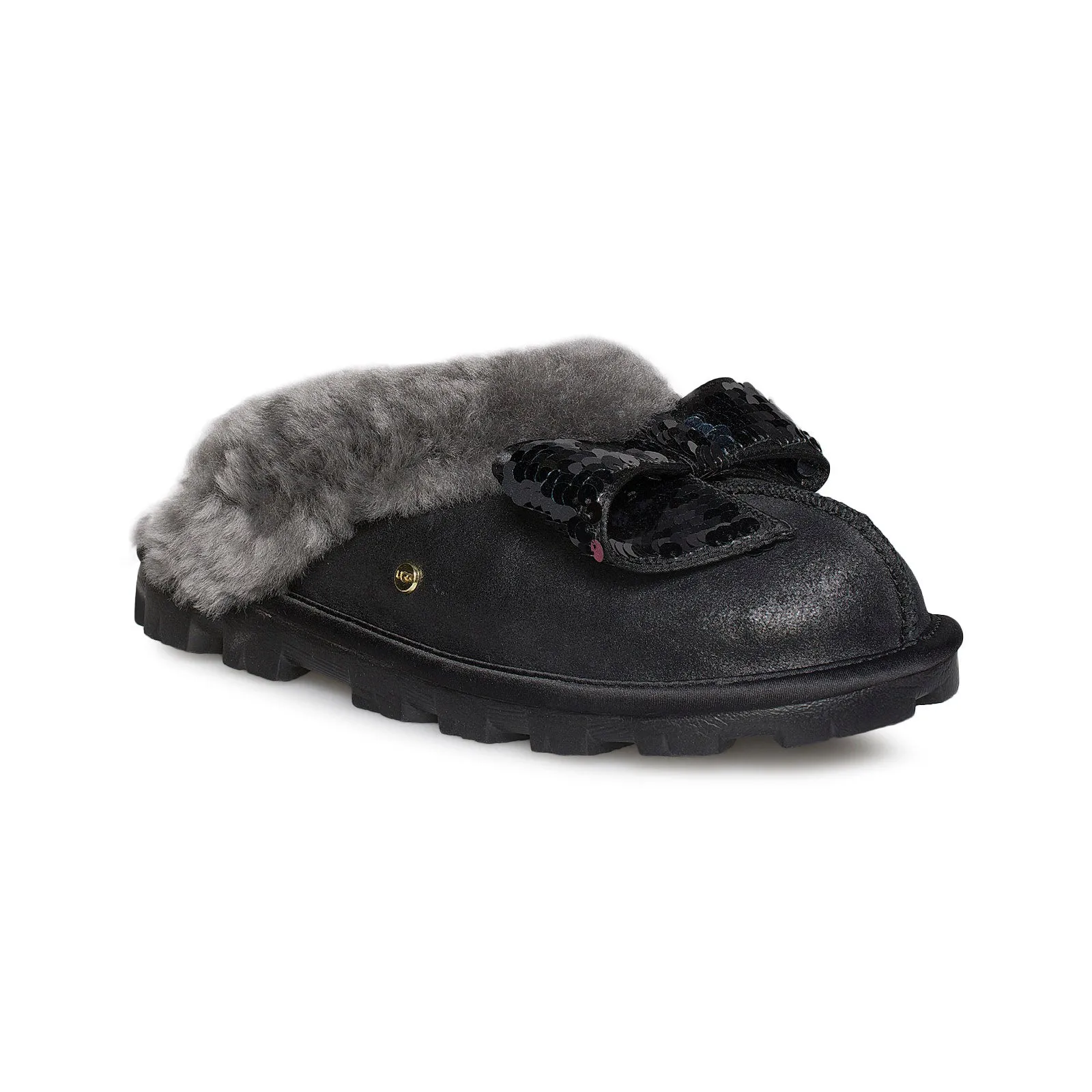 UGG Coquette Sequin Bow Black Slippers - Women's