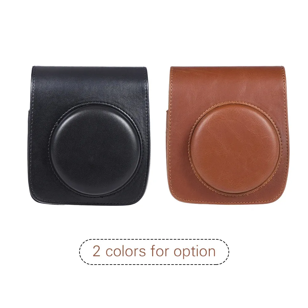 Vintage PU Camera Bag for Fujifilm Instax Mini 90/9/8/8S Instant Film Camera Protective Case Pouch Cover Protector with Strap