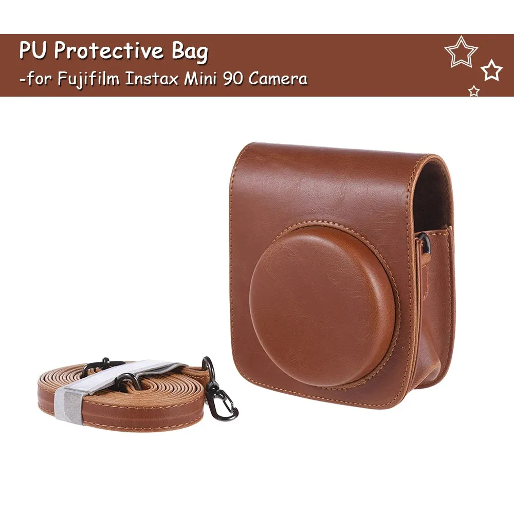 Vintage PU Camera Bag for Fujifilm Instax Mini 90/9/8/8S Instant Film Camera Protective Case Pouch Cover Protector with Strap