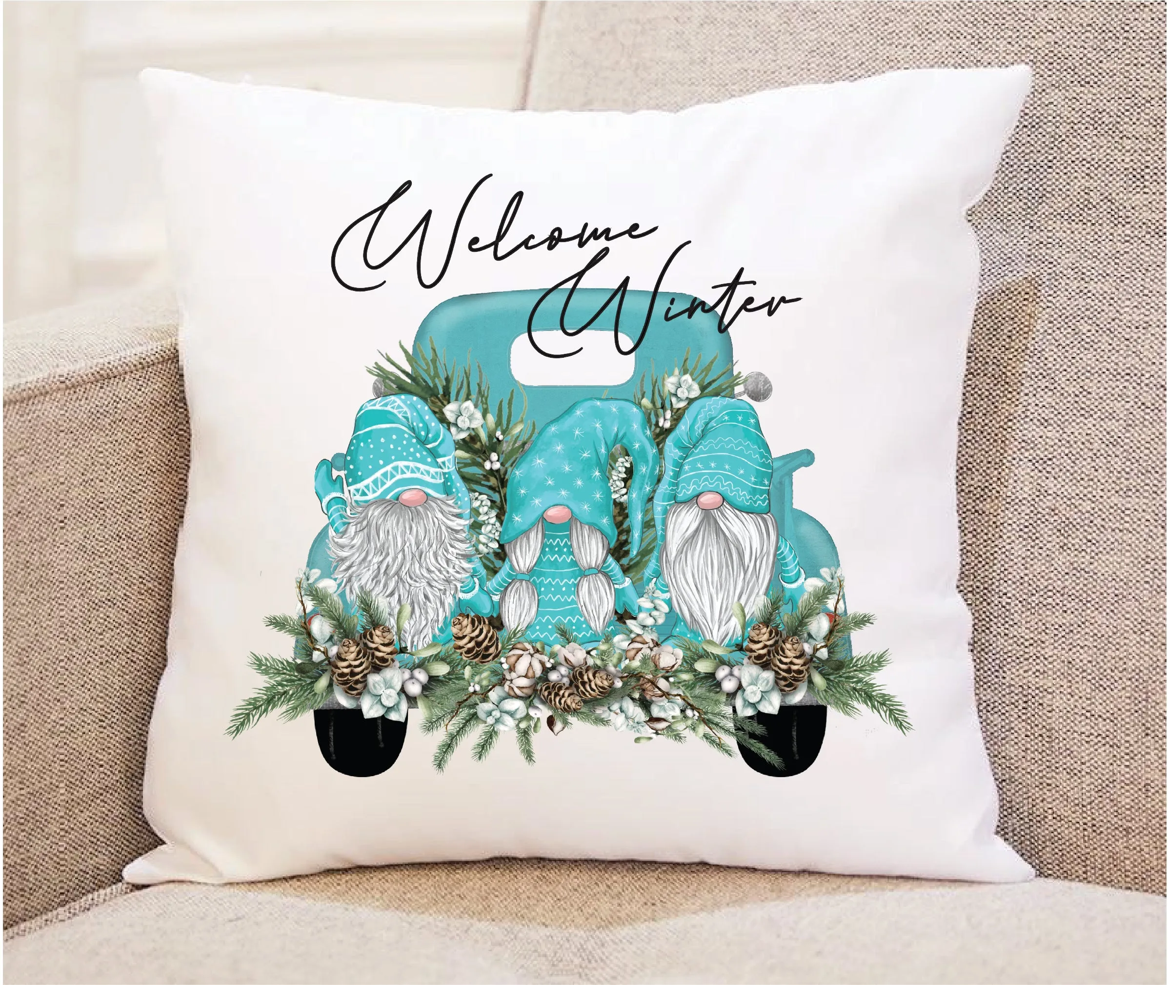 Welcome Winter Gnomes Throw Pillow