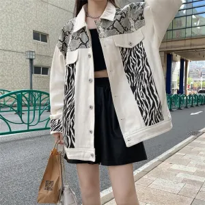 Wenkouban Zebra Patchwork Jacket Women Hip Hop Streetwear Oversized Jackets Grunge Clothing Korean Harajuku Loose Outerwear Female Tops